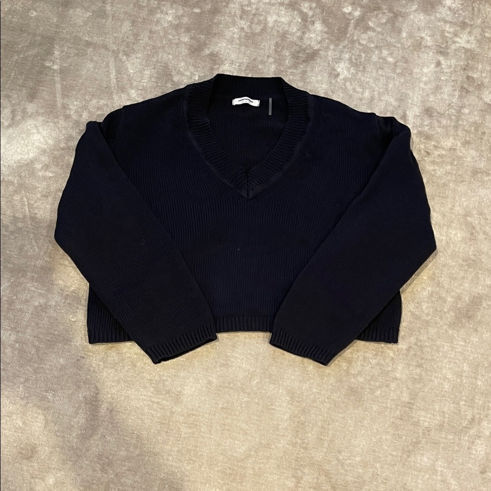 Women's Black V-Neck Sweater.  Perfect White Tee Brand.  Cotton in Size Large